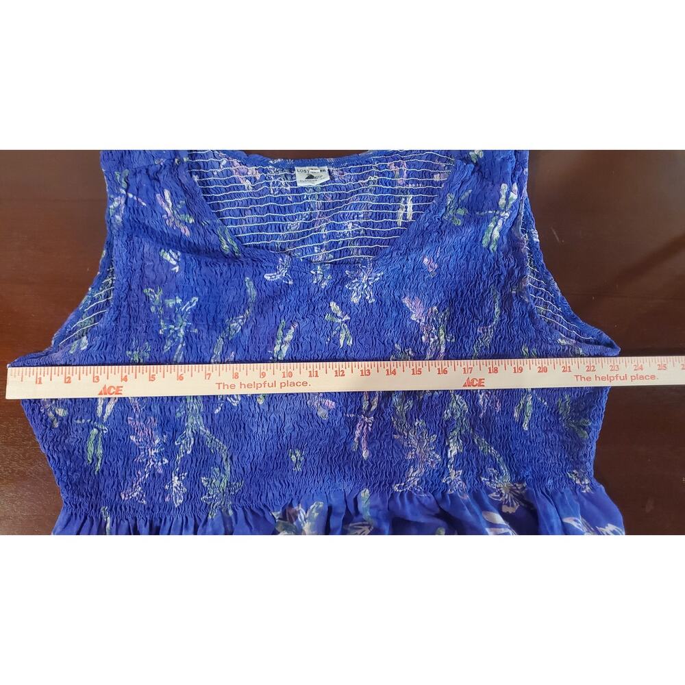 Vintage Lost River Batik Dragonfly Smocked Maxi Dress Size 3X Purple Pockets - Picture 10 of 12